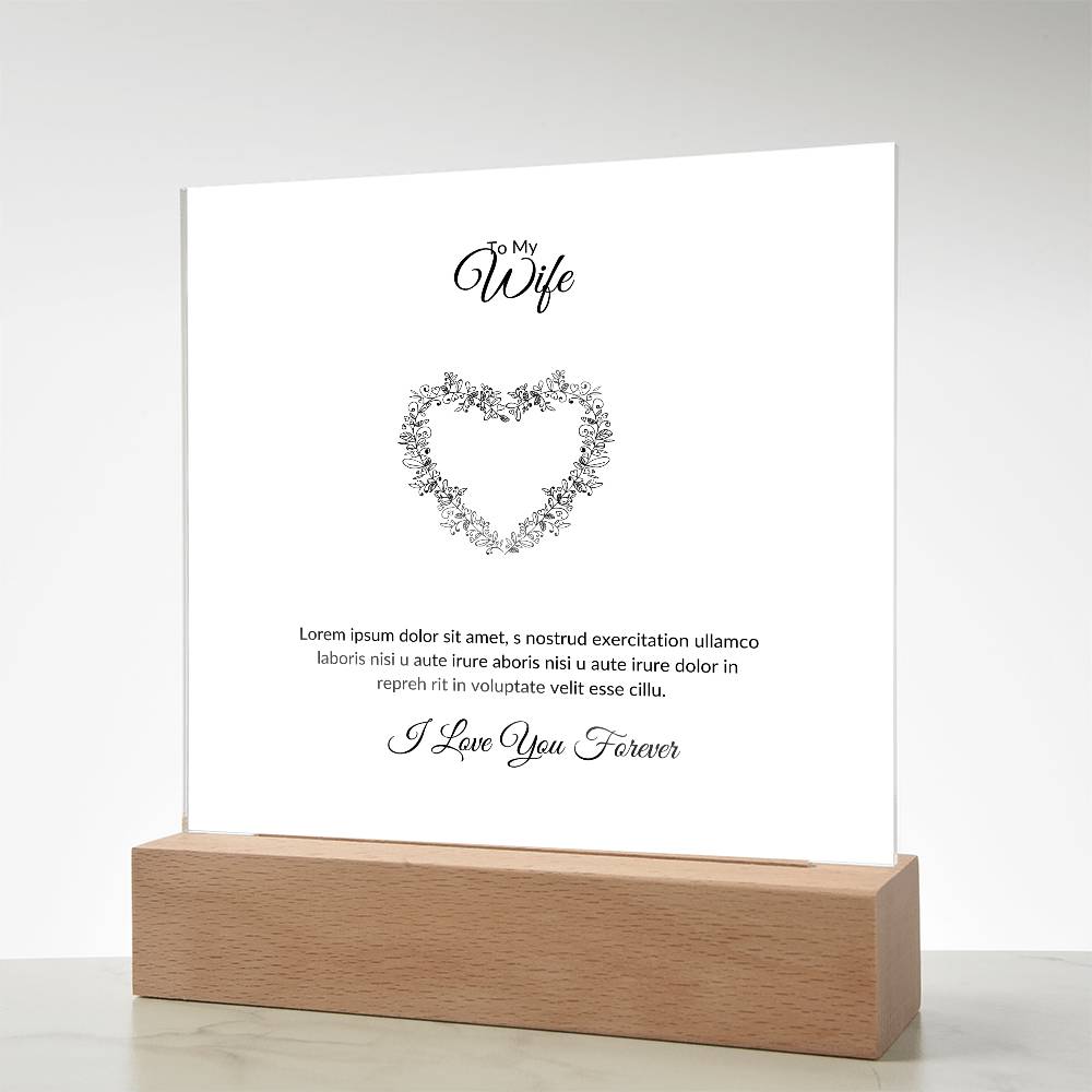 To My Wife Lorem Ipsum Heart Printed Square Shaped Acrylic Plaque-Express Your Love Gifts
