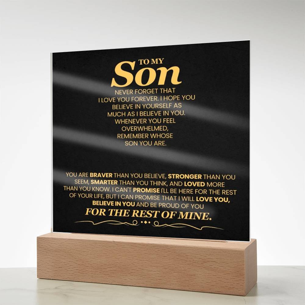 To My Son You Are Braver Than You Believe Printed Square Shaped Acrylic Plaque-Express Your Love Gifts