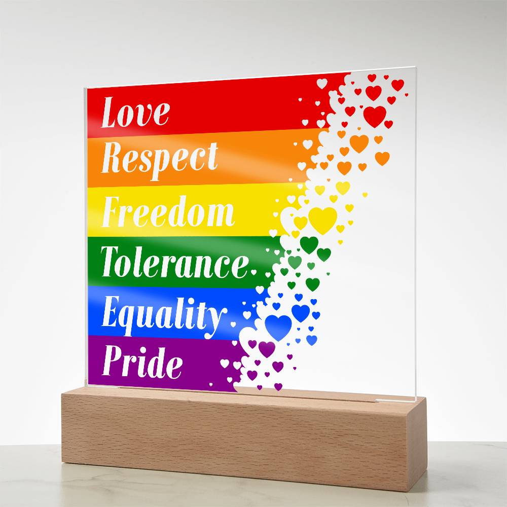 LGBTQLove Respect Fre Printed Square Shaped Acrylic Plaque edom Tolerance Equality Pride-Express Your Love Gifts