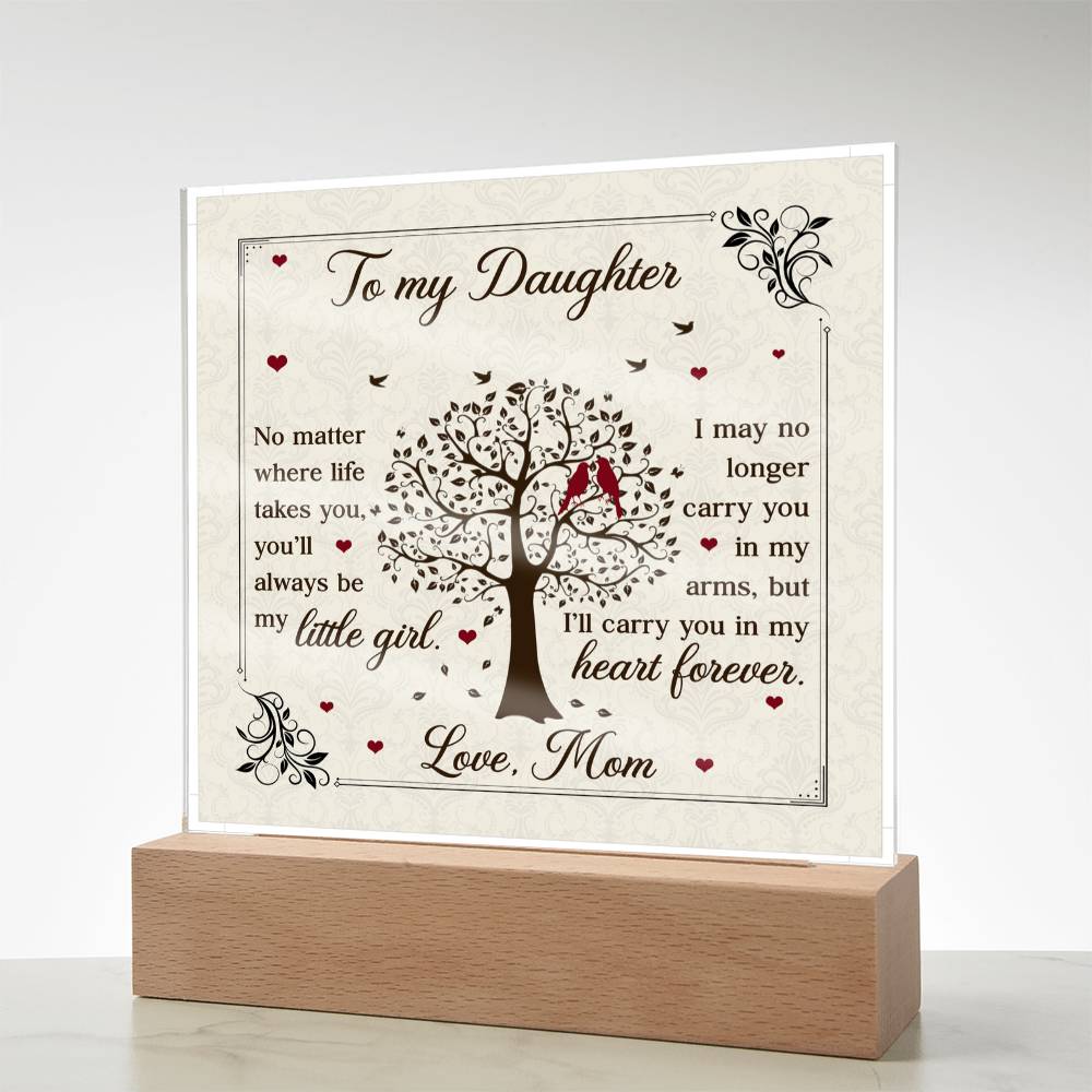 To My Daughter From Mom Little Girl Heart Forever Printed Square Shaped Acrylic Plaque-Express Your Love Gifts
