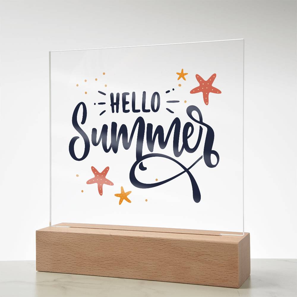 Hello Summer Printed Square Shaped Acrylic Plaque-Express Your Love Gifts