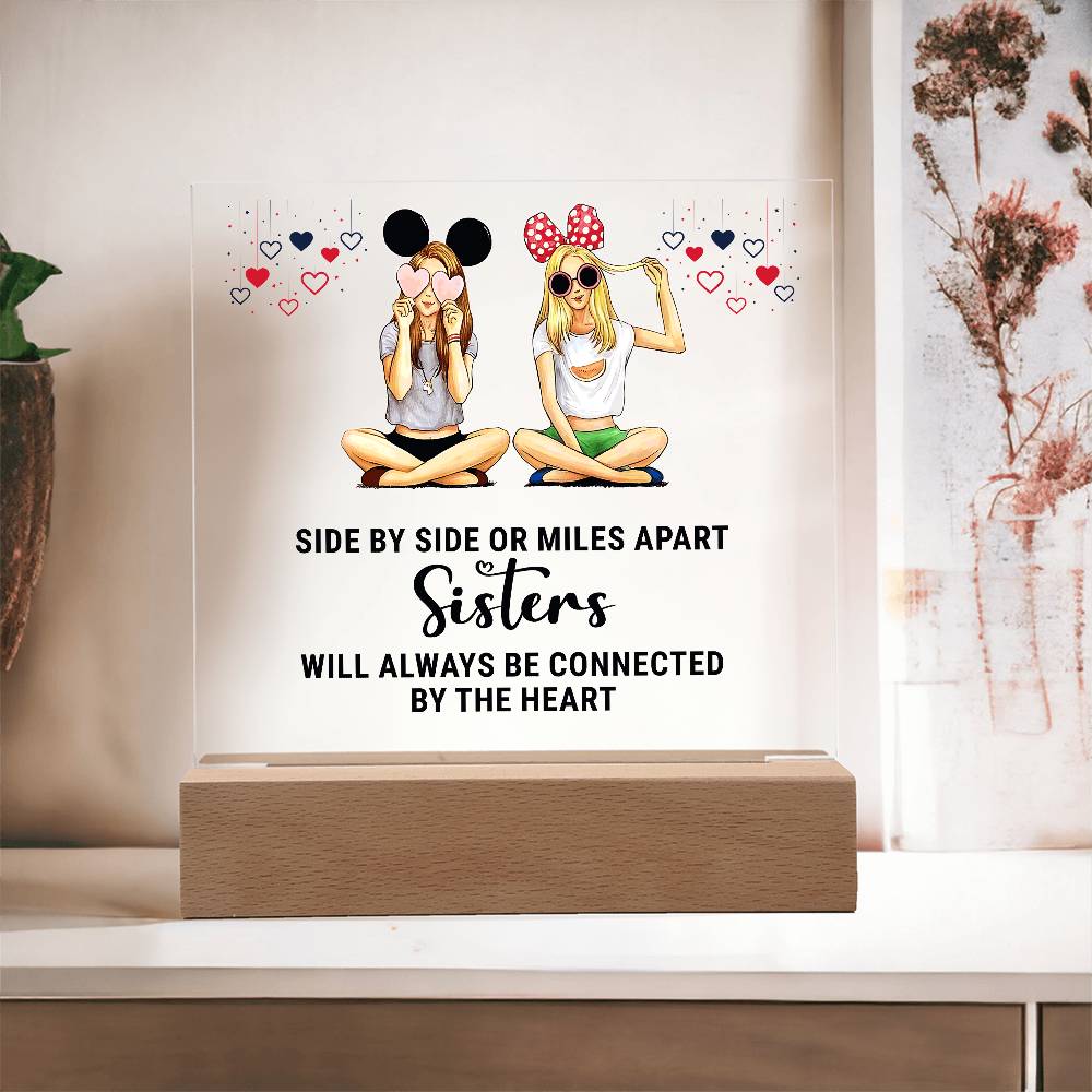Sisters Side by Side Printed Square Shaped Acrylic Plaque-Express Your Love Gifts
