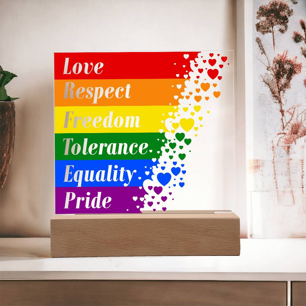 LGBTQLove Respect Fre Printed Square Shaped Acrylic Plaque edom Tolerance Equality Pride-Express Your Love Gifts