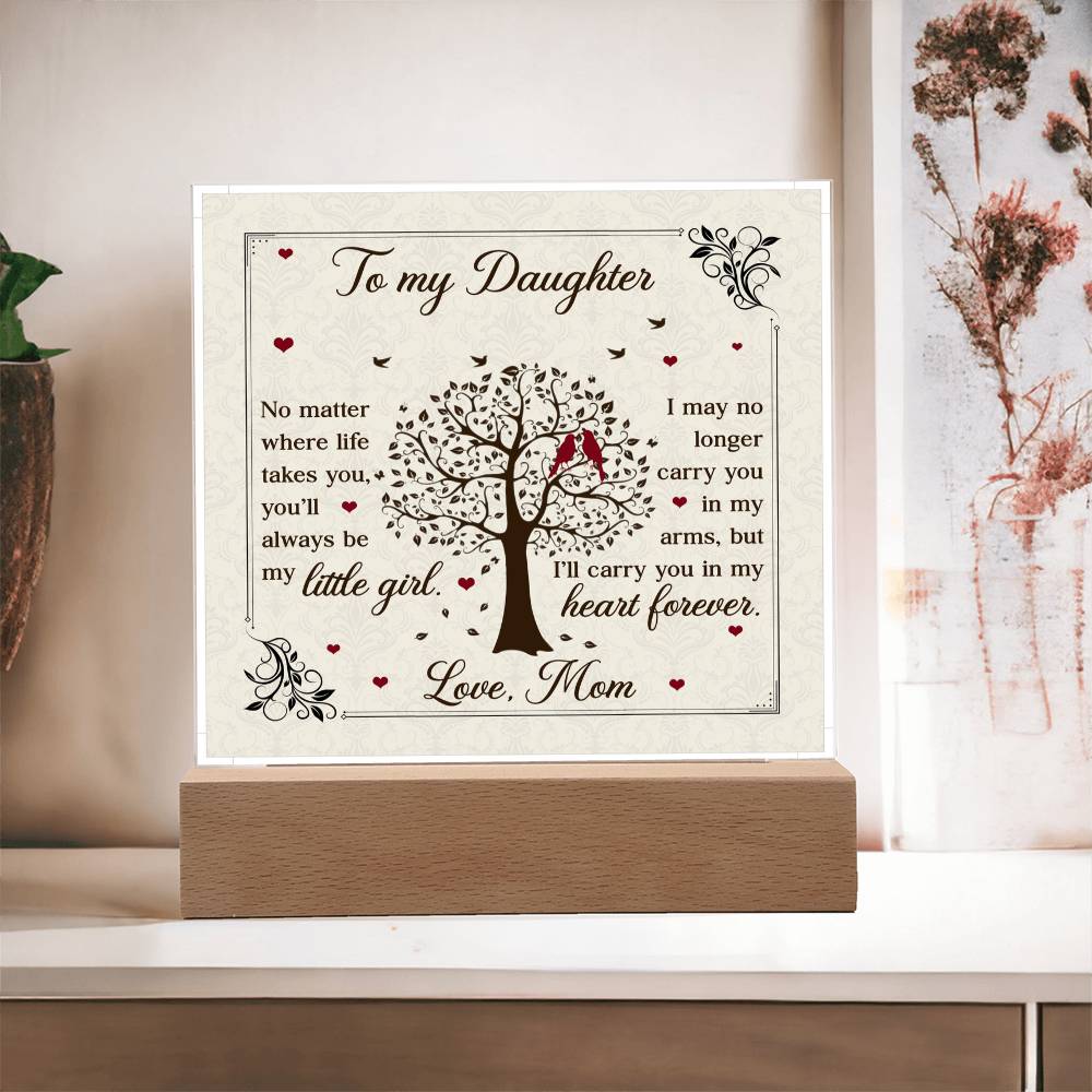 To My Daughter From Mom Little Girl Heart Forever Printed Square Shaped Acrylic Plaque-Express Your Love Gifts