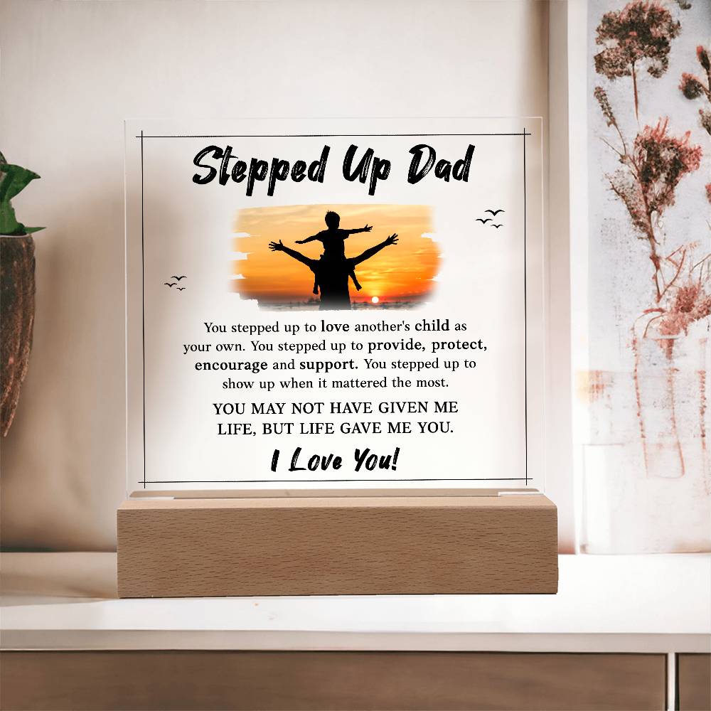 Stepped Up Dad Printed Square Shaped Acrylic Plaque-Express Your Love Gifts