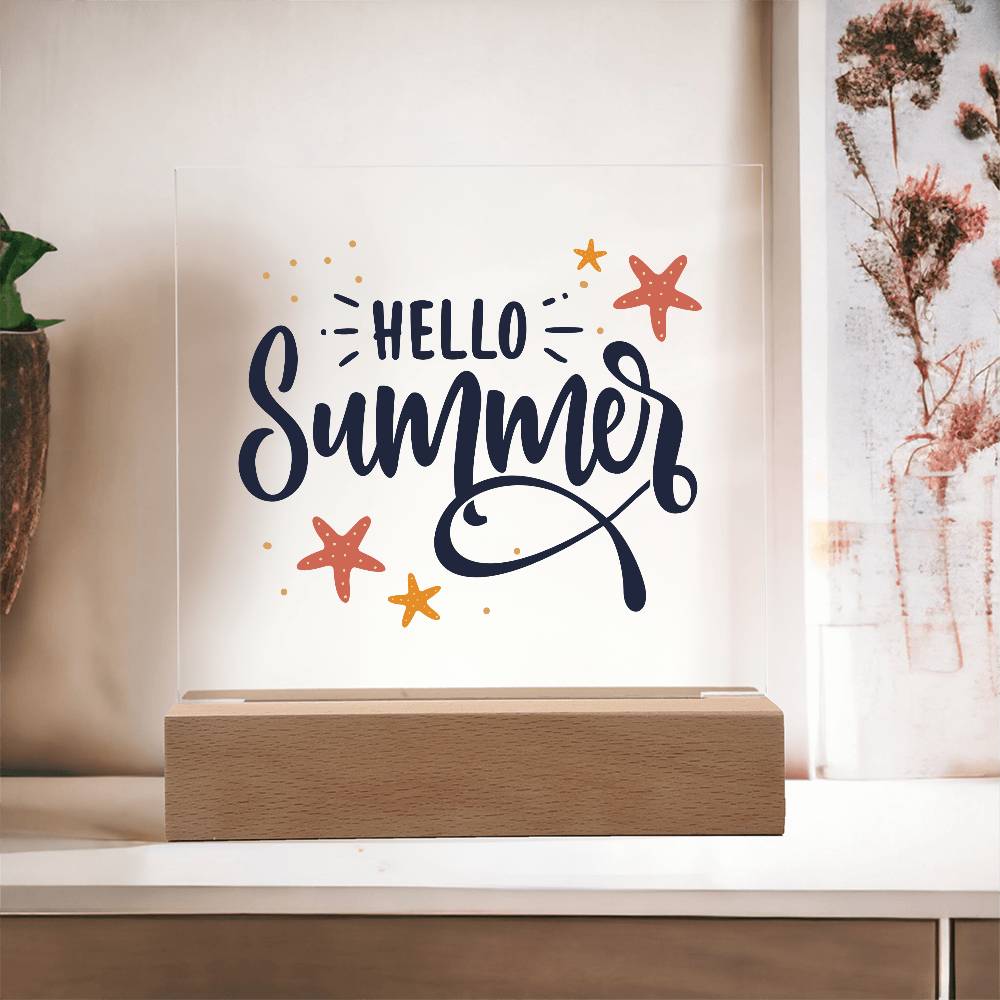 Hello Summer Printed Square Shaped Acrylic Plaque-Express Your Love Gifts