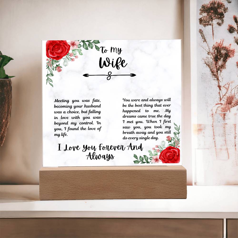 To My Wife I Love You Forever and Always Printed Square Shaped Acrylic Plaque-Express Your Love Gifts