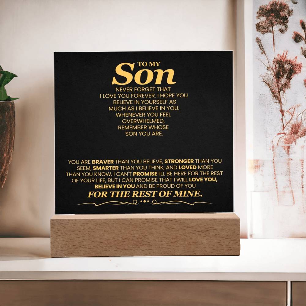 To My Son You Are Braver Than You Believe Printed Square Shaped Acrylic Plaque-Express Your Love Gifts