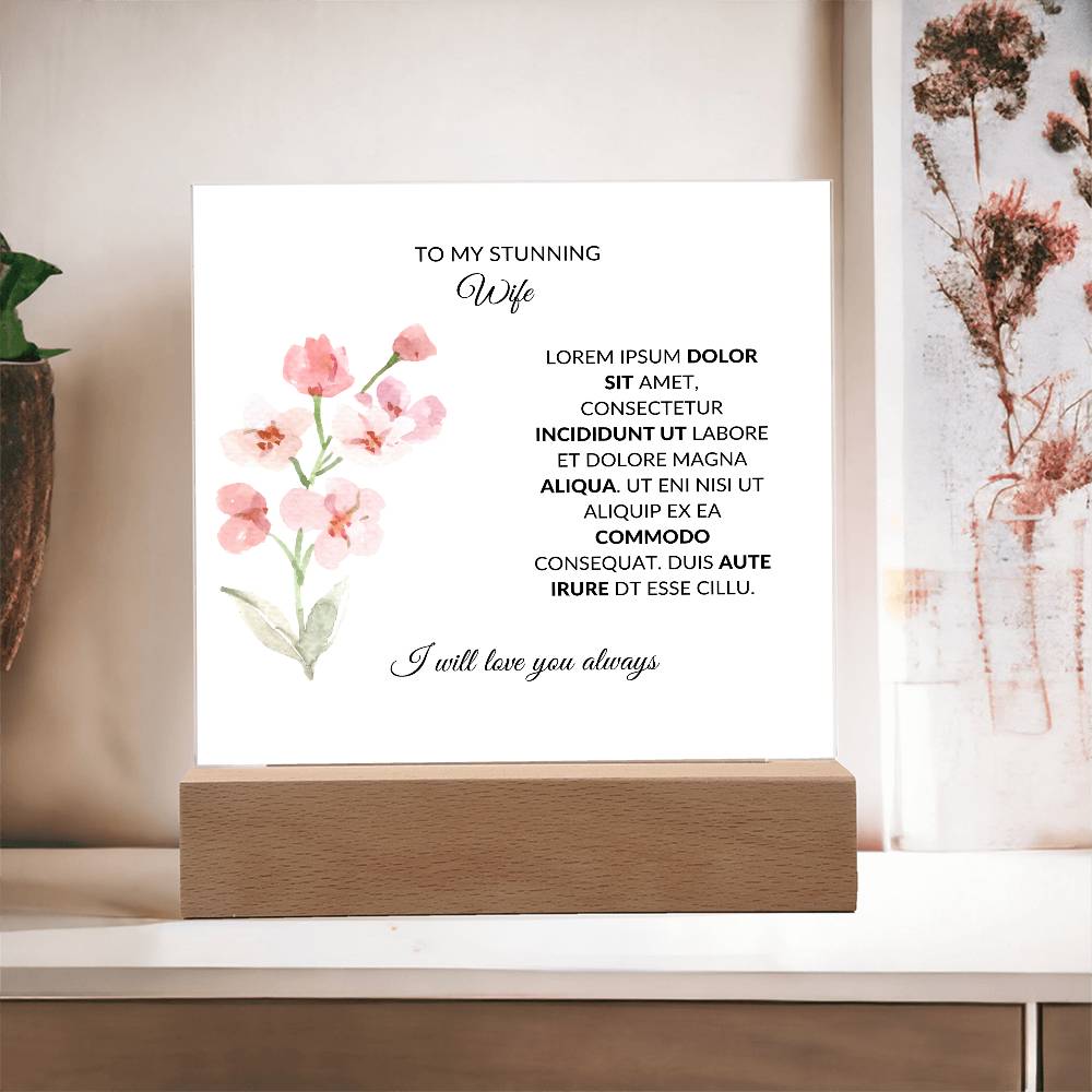 To My Stunning Wife Lorem Ipsum Dolor Printed Square Shaped Acrylic Plaque-Express Your Love Gifts
