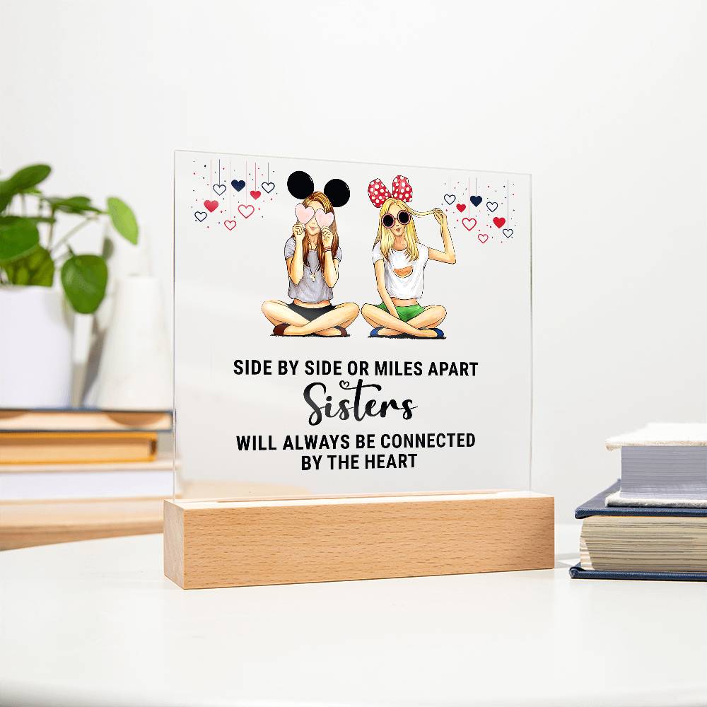 Sisters Side by Side Printed Square Shaped Acrylic Plaque-Express Your Love Gifts