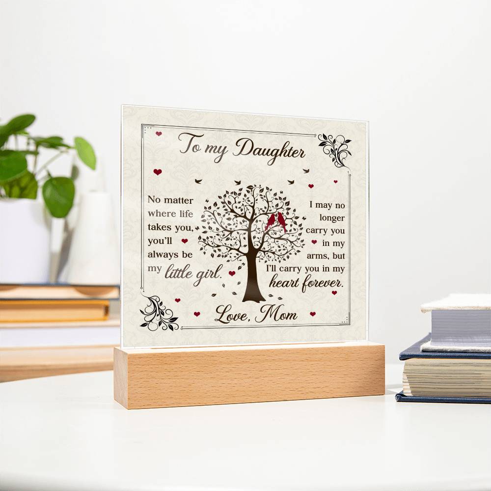 To My Daughter From Mom Little Girl Heart Forever Printed Square Shaped Acrylic Plaque-Express Your Love Gifts