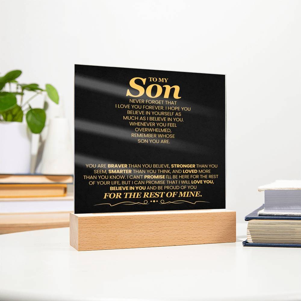 To My Son You Are Braver Than You Believe Printed Square Shaped Acrylic Plaque-Express Your Love Gifts
