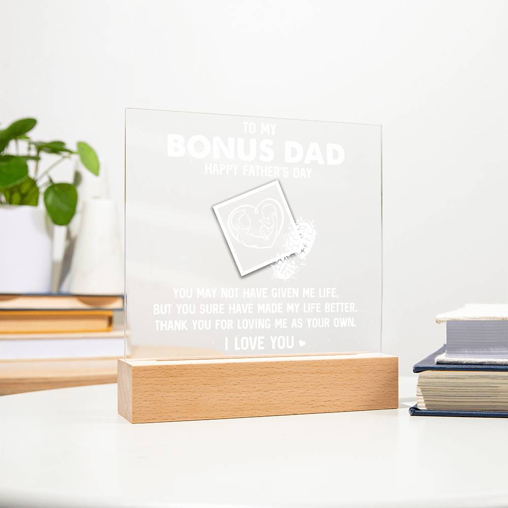 To My Bonus Dad HappyPrinted Square Shaped Acrylic Plaque Father's Day-Express Your Love Gifts