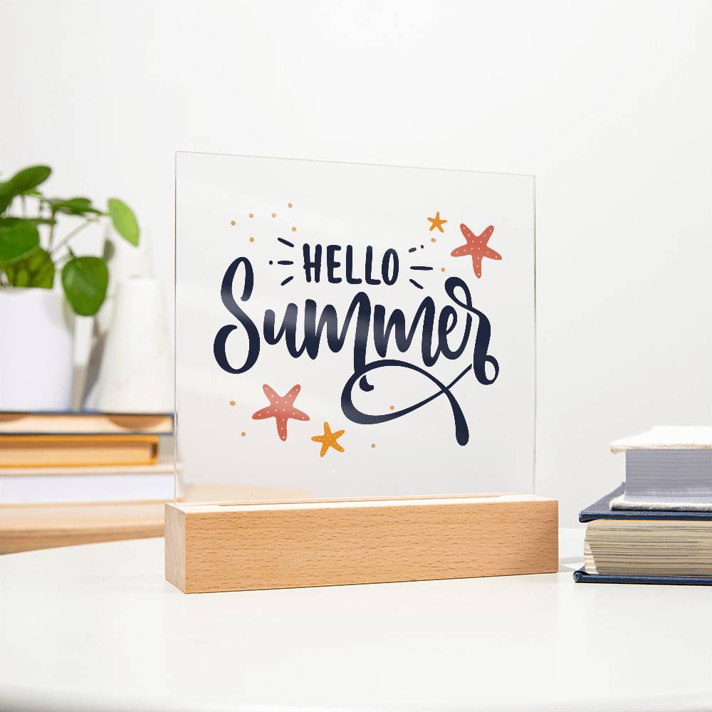 Hello Summer Printed Square Shaped Acrylic Plaque-Express Your Love Gifts