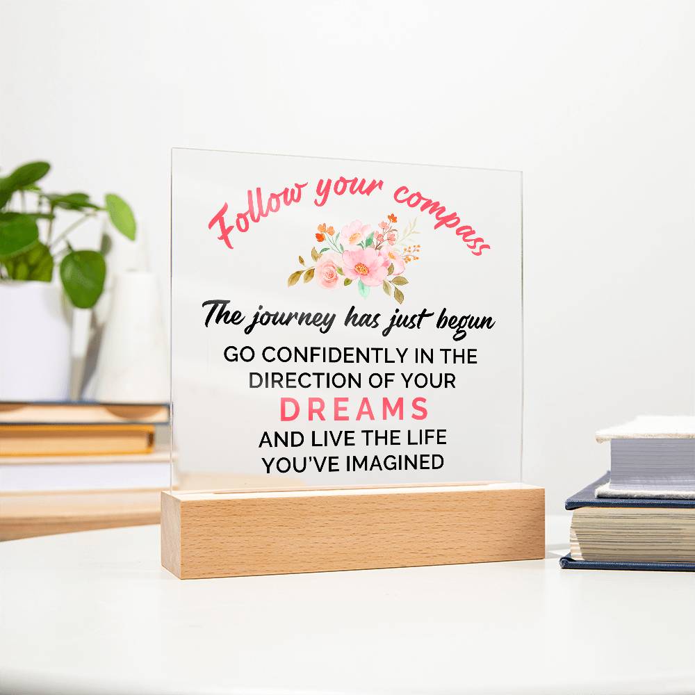 Follow Your Compass Printed Square Shaped Acrylic Plaque-Express Your Love Gifts