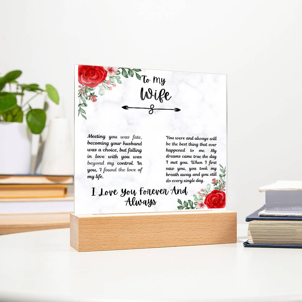 To My Wife I Love You Forever and Always Printed Square Shaped Acrylic Plaque-Express Your Love Gifts