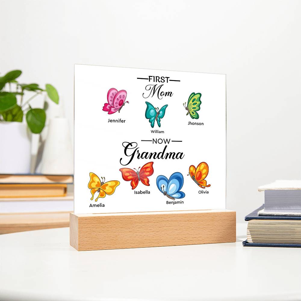 First Mom Now Grandma Printed Square Shaped Acrylic Plaque-Express Your Love Gifts