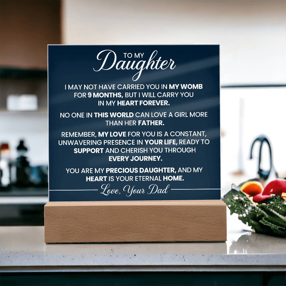 To Daughter From Dad In My Heart Forever Printed Square Shaped Acrylic Plaque-Express Your Love Gifts