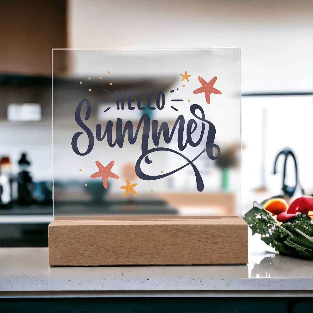 Hello Summer Printed Square Shaped Acrylic Plaque-Express Your Love Gifts