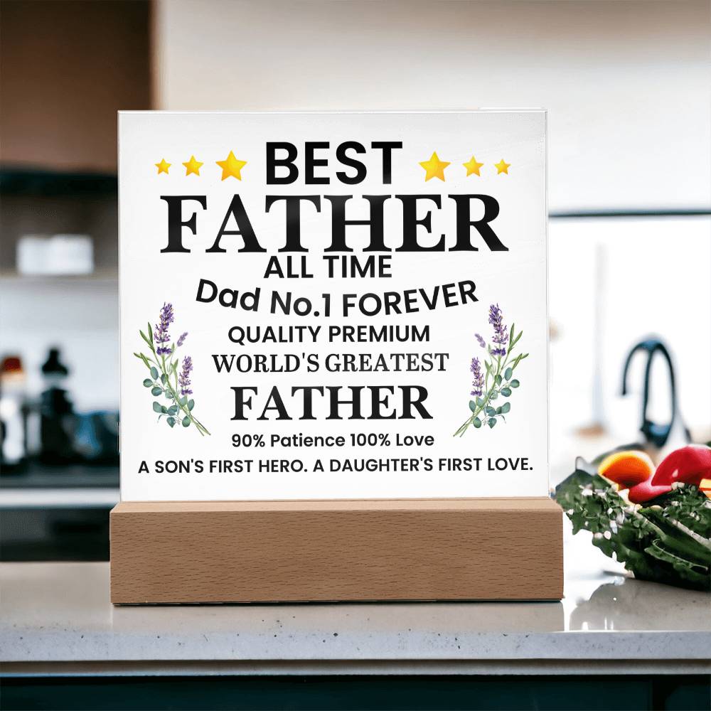 Best Father of All Time Printed Square Shaped Acrylic Plaque-Express Your Love Gifts