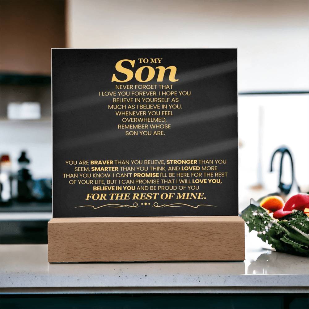 To My Son You Are Braver Than You Believe Printed Square Shaped Acrylic Plaque-Express Your Love Gifts