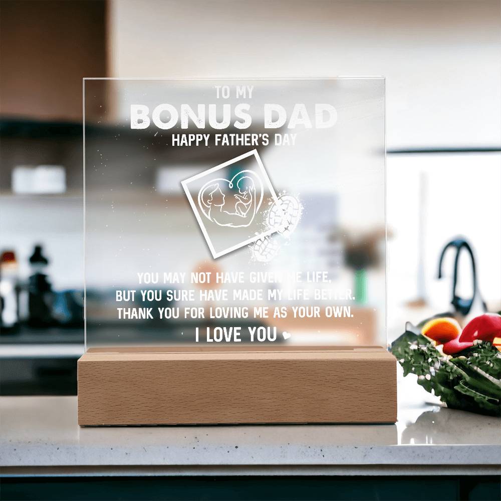 To My Bonus Dad HappyPrinted Square Shaped Acrylic Plaque Father's Day-Express Your Love Gifts