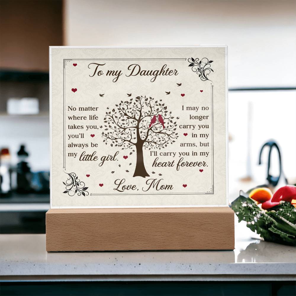 To My Daughter From Mom Little Girl Heart Forever Printed Square Shaped Acrylic Plaque-Express Your Love Gifts