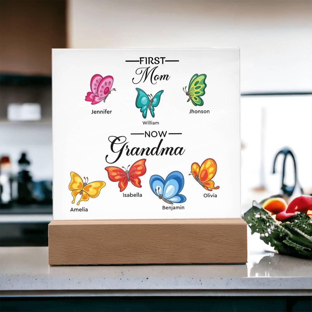 First Mom Now Grandma Printed Square Shaped Acrylic Plaque-Express Your Love Gifts