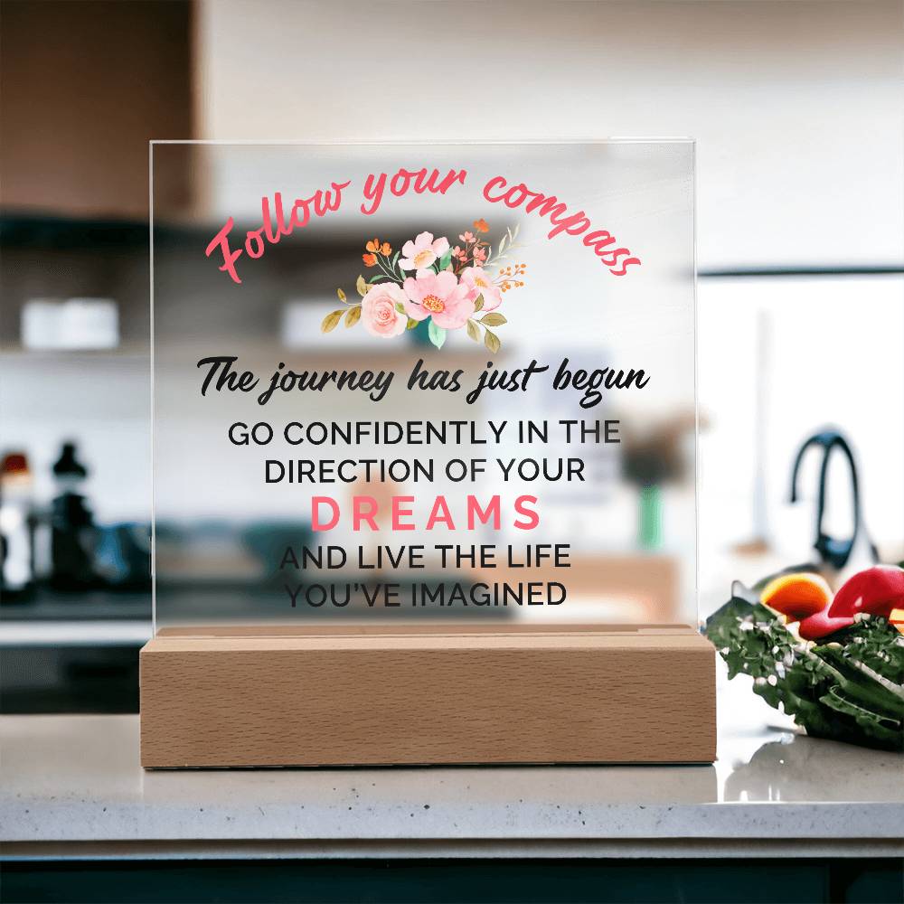Follow Your Compass Printed Square Shaped Acrylic Plaque-Express Your Love Gifts