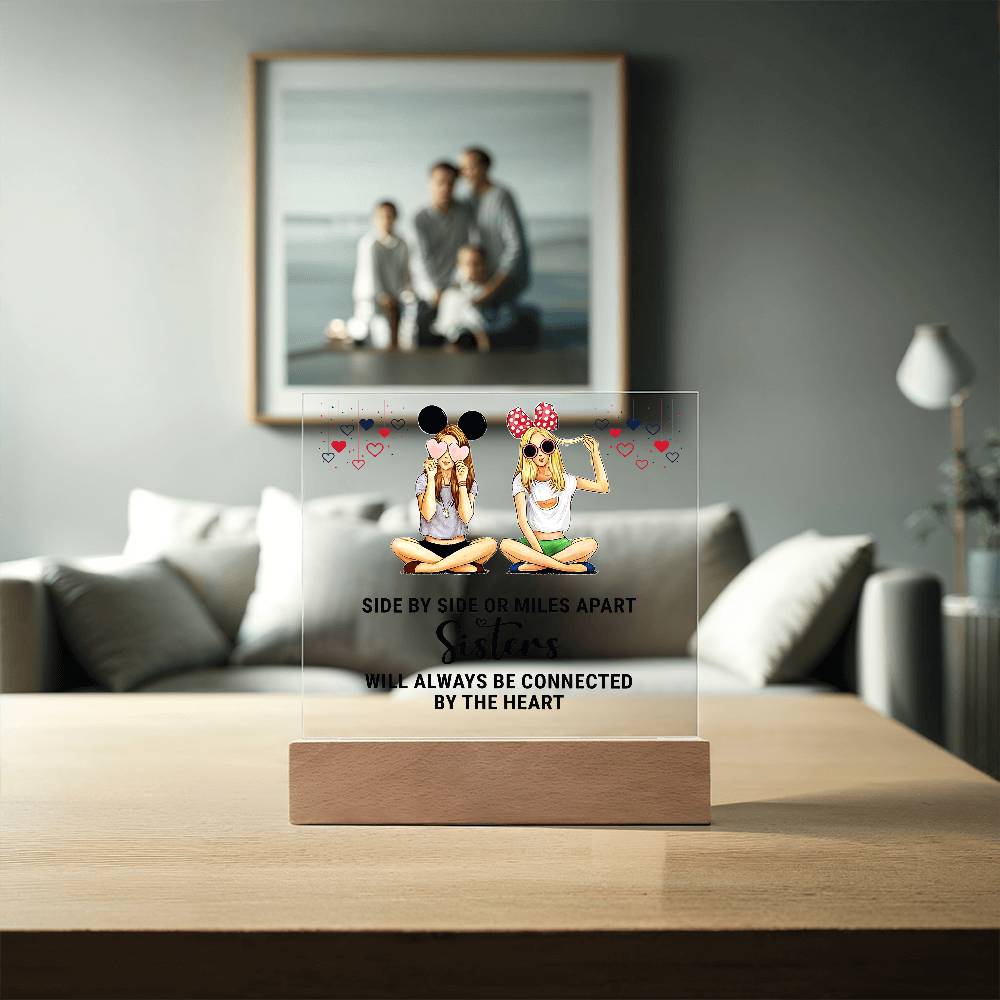 Sisters Side by Side Printed Square Shaped Acrylic Plaque-Express Your Love Gifts