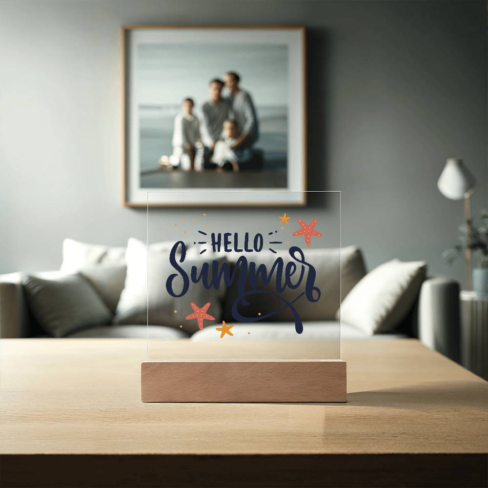 Hello Summer Printed Square Shaped Acrylic Plaque-Express Your Love Gifts