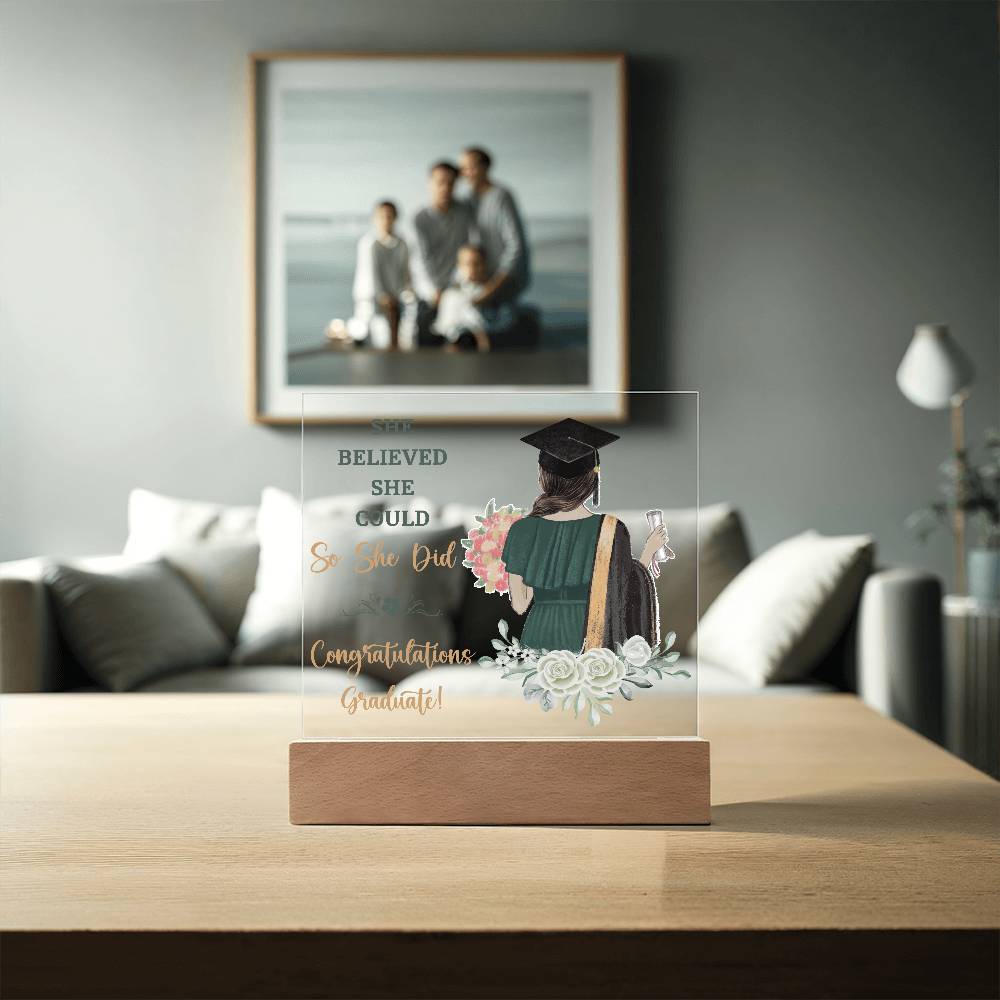 Graduation So She Did Printed Square Shaped Acrylic Plaque-Express Your Love Gifts