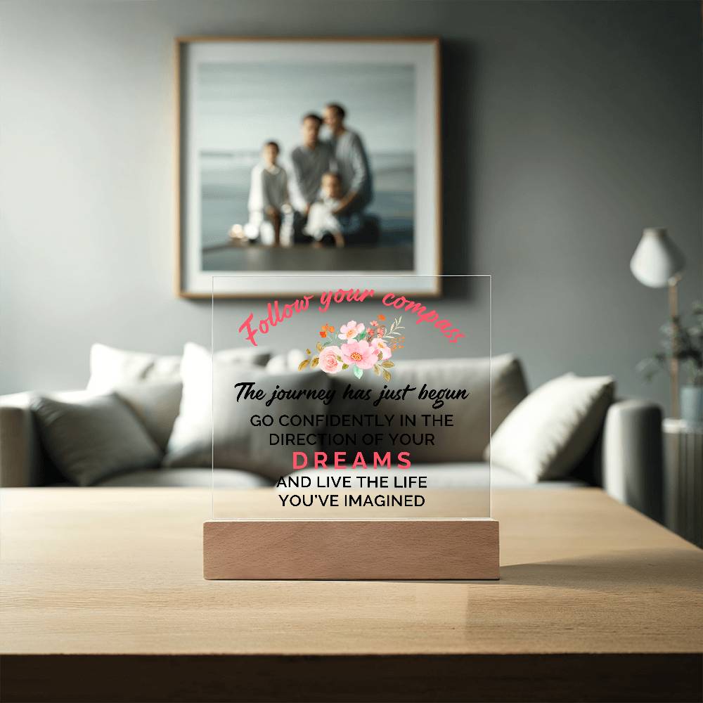 Follow Your Compass Printed Square Shaped Acrylic Plaque-Express Your Love Gifts