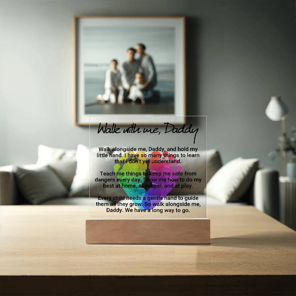 Walk With Me Daddy Printed Square Shaped Acrylic Plaque-Express Your Love Gifts