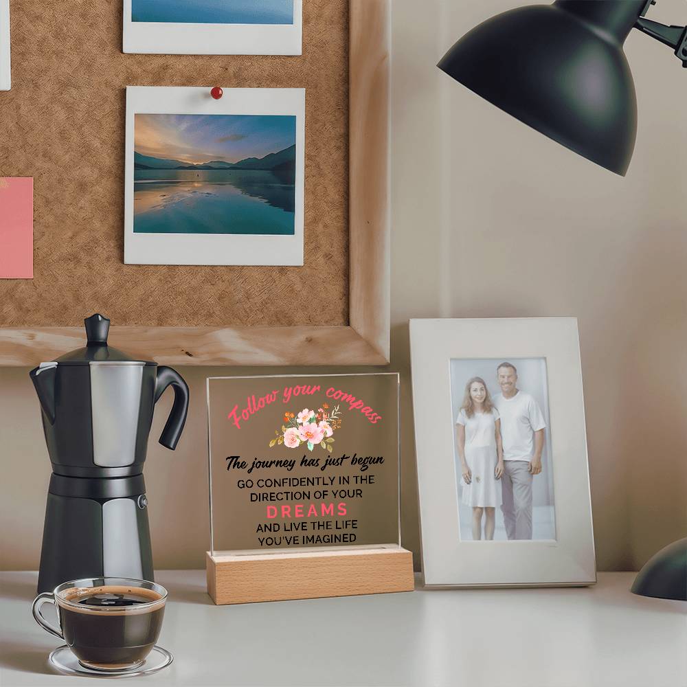 Follow Your Compass Printed Square Shaped Acrylic Plaque-Express Your Love Gifts