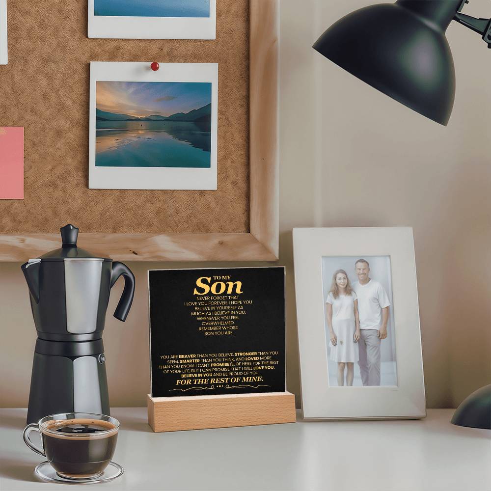 To My Son You Are Braver Than You Believe Printed Square Shaped Acrylic Plaque-Express Your Love Gifts