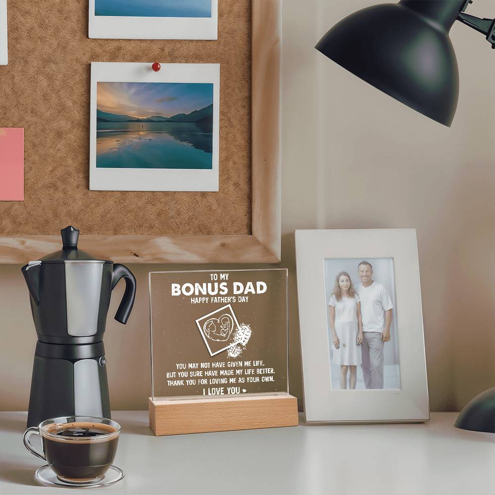 To My Bonus Dad HappyPrinted Square Shaped Acrylic Plaque Father's Day-Express Your Love Gifts