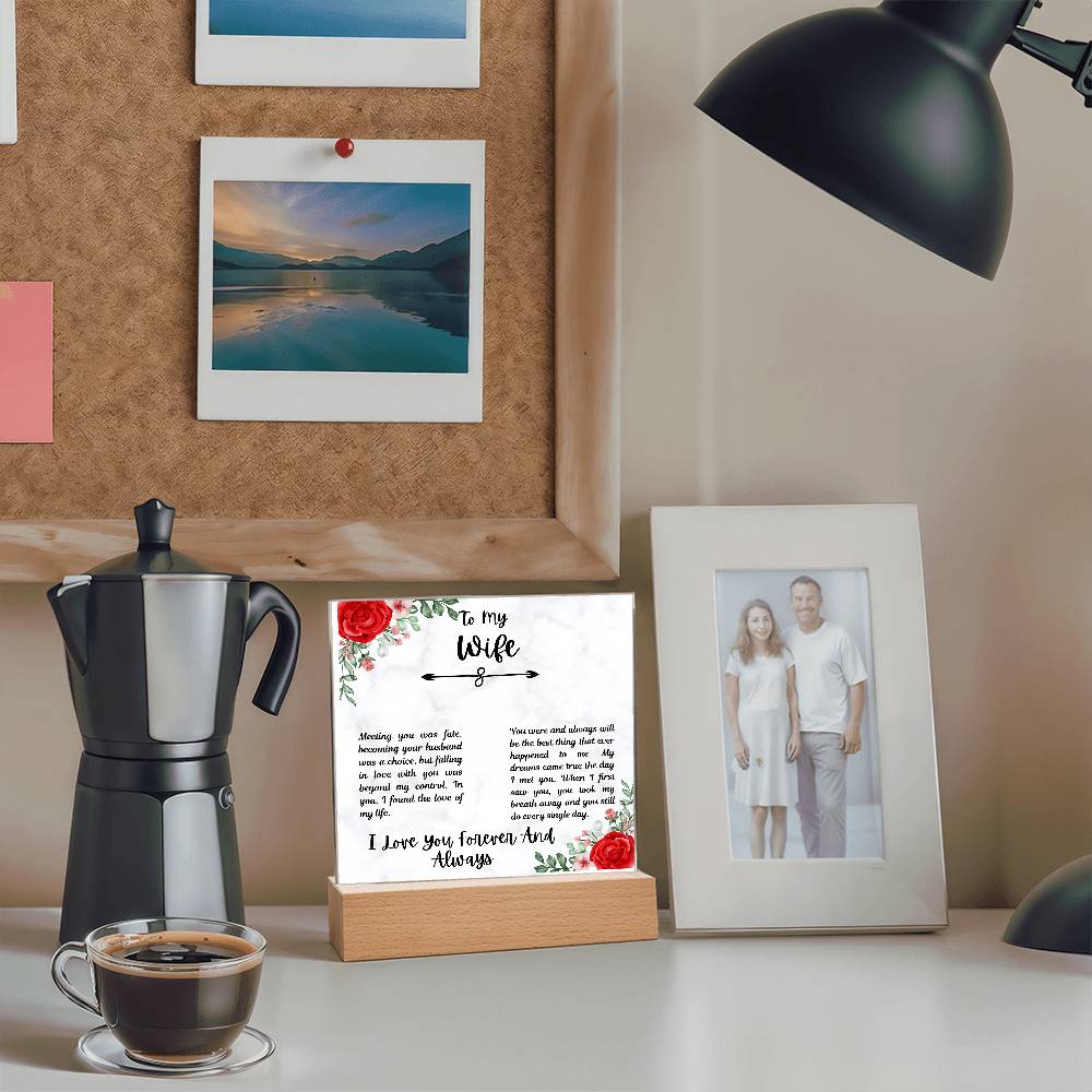 To My Wife I Love You Forever and Always Printed Square Shaped Acrylic Plaque-Express Your Love Gifts