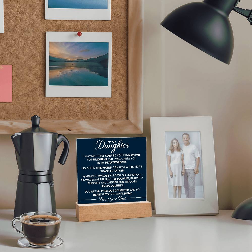 To Daughter From Dad In My Heart Forever Printed Square Shaped Acrylic Plaque-Express Your Love Gifts