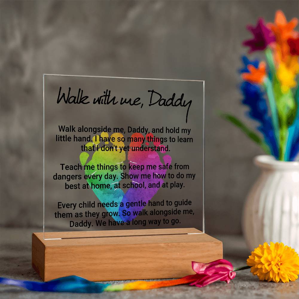 Walk With Me Daddy Printed Square Shaped Acrylic Plaque-Express Your Love Gifts