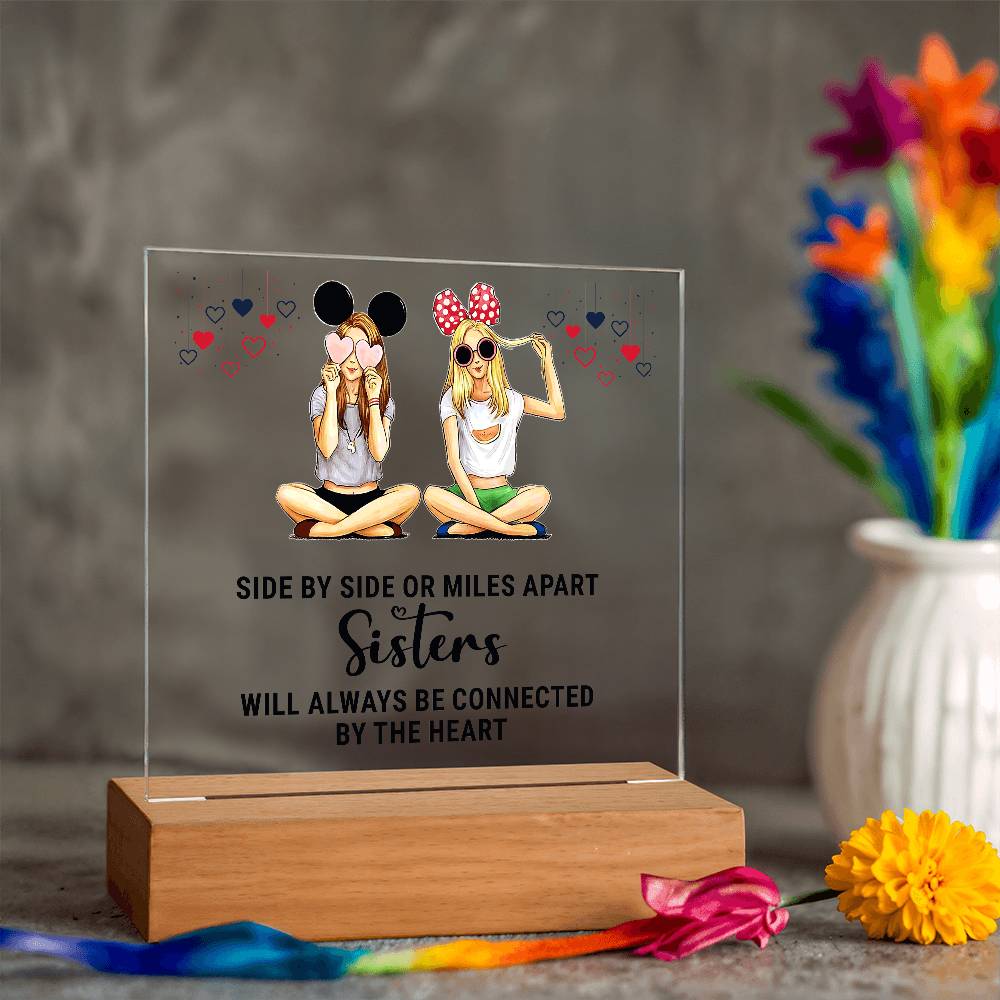 Sisters Side by Side Printed Square Shaped Acrylic Plaque-Express Your Love Gifts