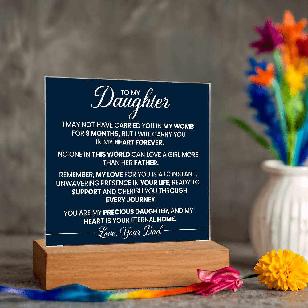 To Daughter From Dad In My Heart Forever Printed Square Shaped Acrylic Plaque-Express Your Love Gifts