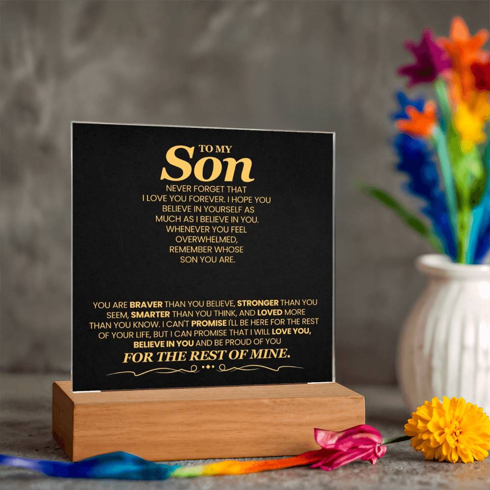 To My Son You Are Braver Than You Believe Printed Square Shaped Acrylic Plaque-Express Your Love Gifts