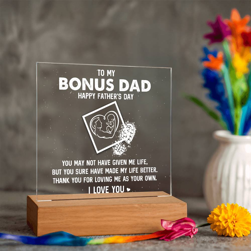 To My Bonus Dad HappyPrinted Square Shaped Acrylic Plaque Father's Day-Express Your Love Gifts