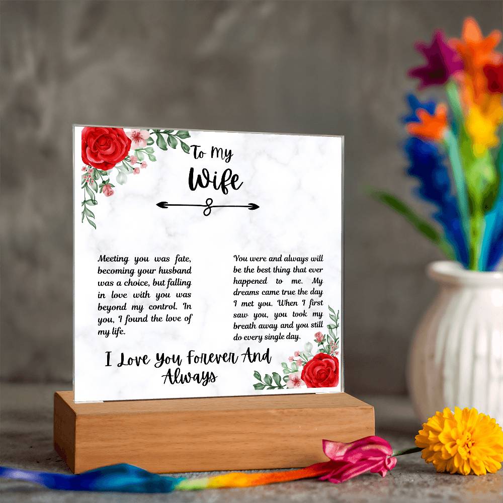 To My Wife I Love You Forever and Always Printed Square Shaped Acrylic Plaque-Express Your Love Gifts