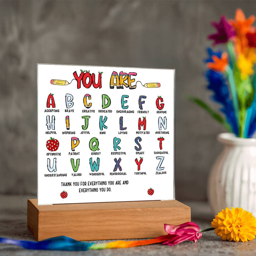 Teacher's ABC Printed Square Shaped Acrylic Plaque-Express Your Love Gifts