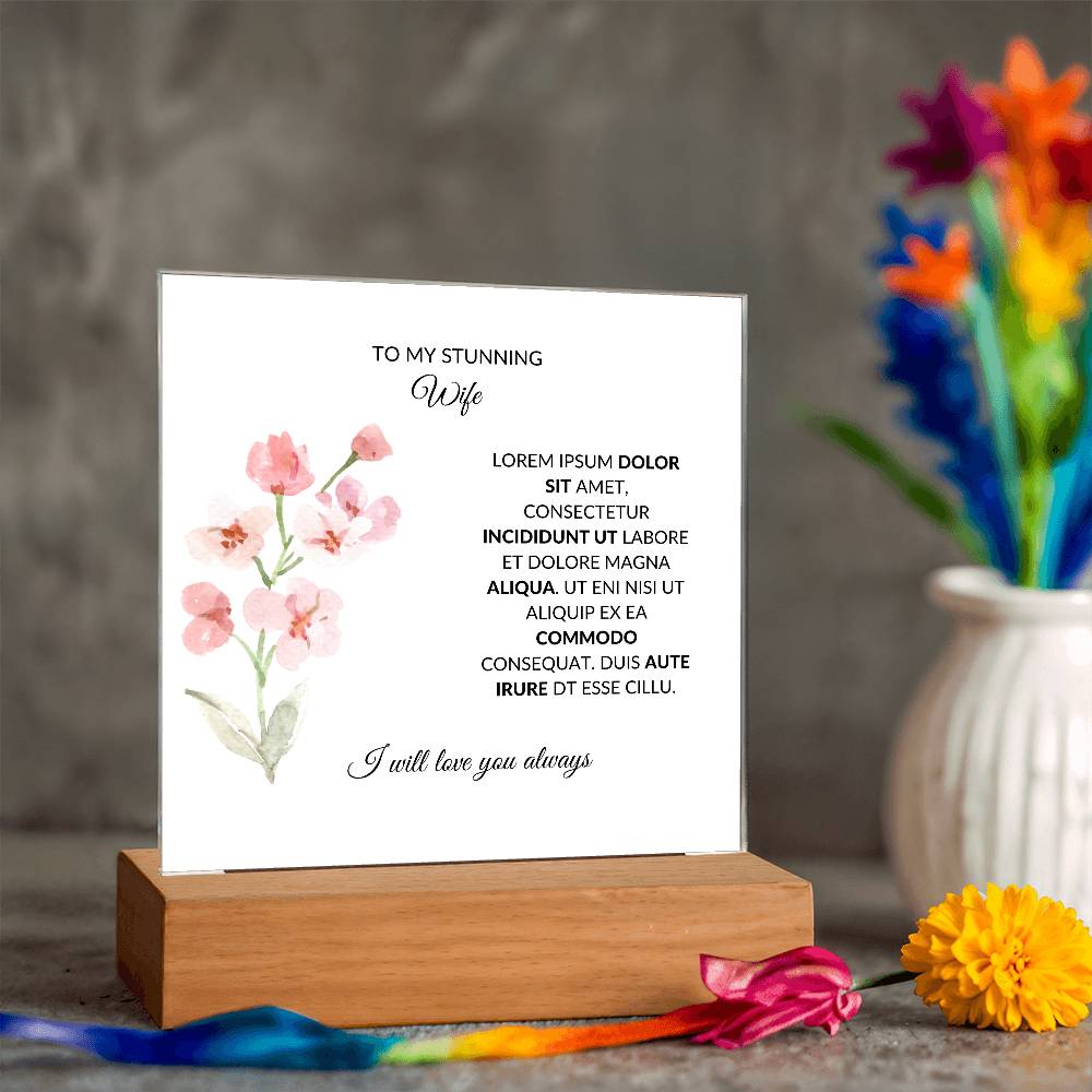 To My Stunning Wife Lorem Ipsum Dolor Printed Square Shaped Acrylic Plaque-Express Your Love Gifts