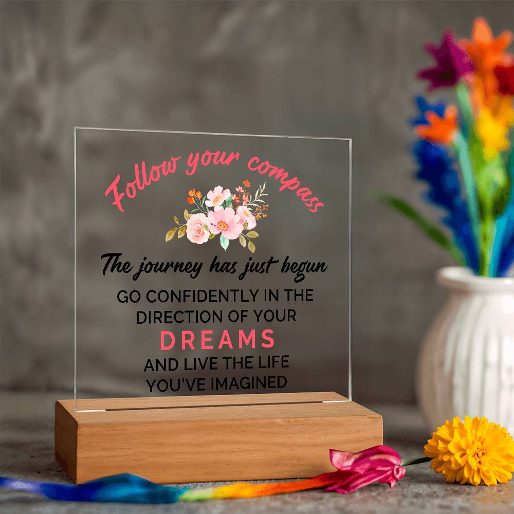 Follow Your Compass Printed Square Shaped Acrylic Plaque-Express Your Love Gifts