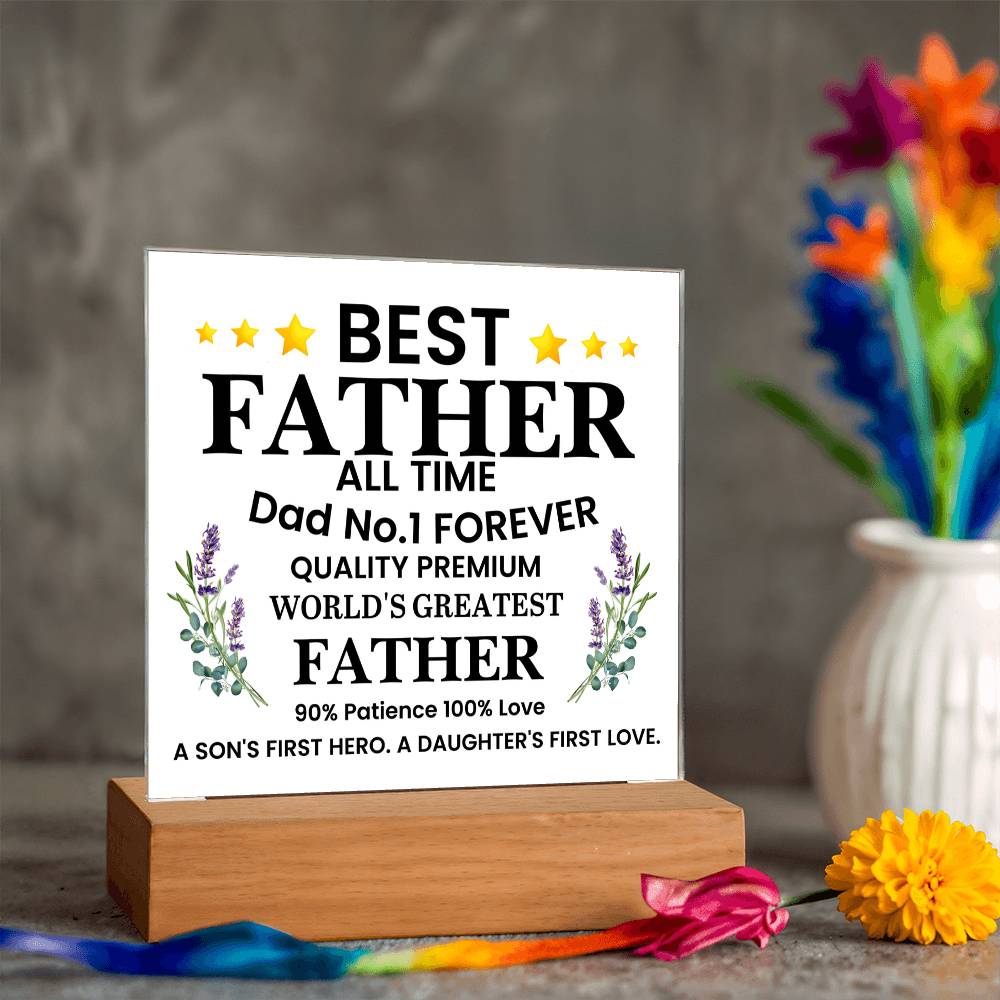 Best Father of All Time Printed Square Shaped Acrylic Plaque-Express Your Love Gifts