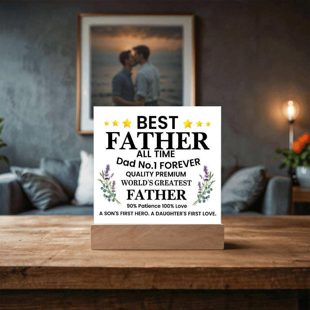 Best Father of All Time Printed Square Shaped Acrylic Plaque-Express Your Love Gifts